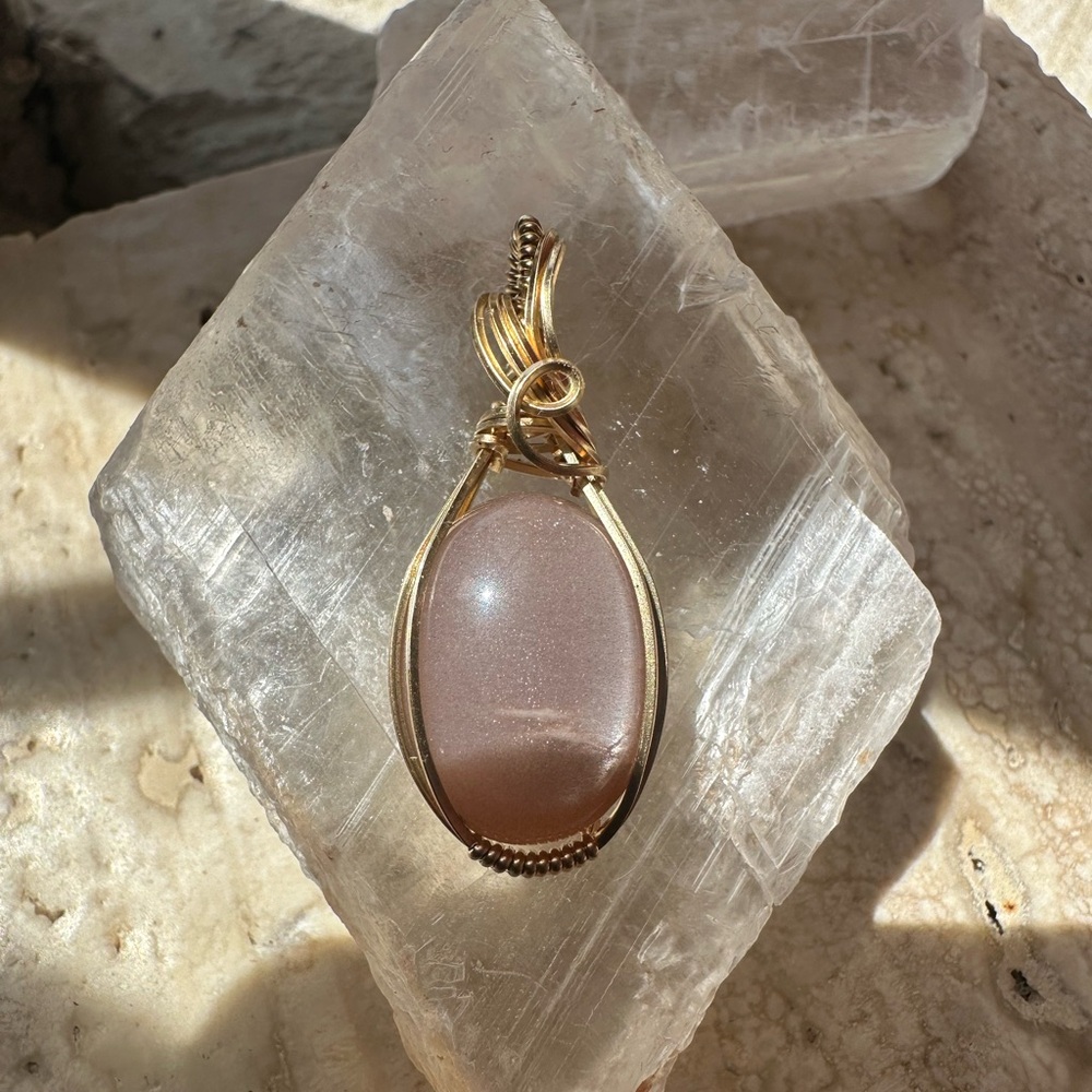 14k Gold filled Peach Moonstone Necklace Pendant